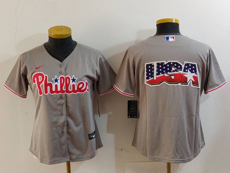 Women's Philadelphia Phillies Grey Team Big Logo Cool Base Stitched Baseball Jersey(Run Small) Women's Philadelphia Phillies Grey Team Big Logo Cool Base Stitched Baseball Jersey(Run Small)
